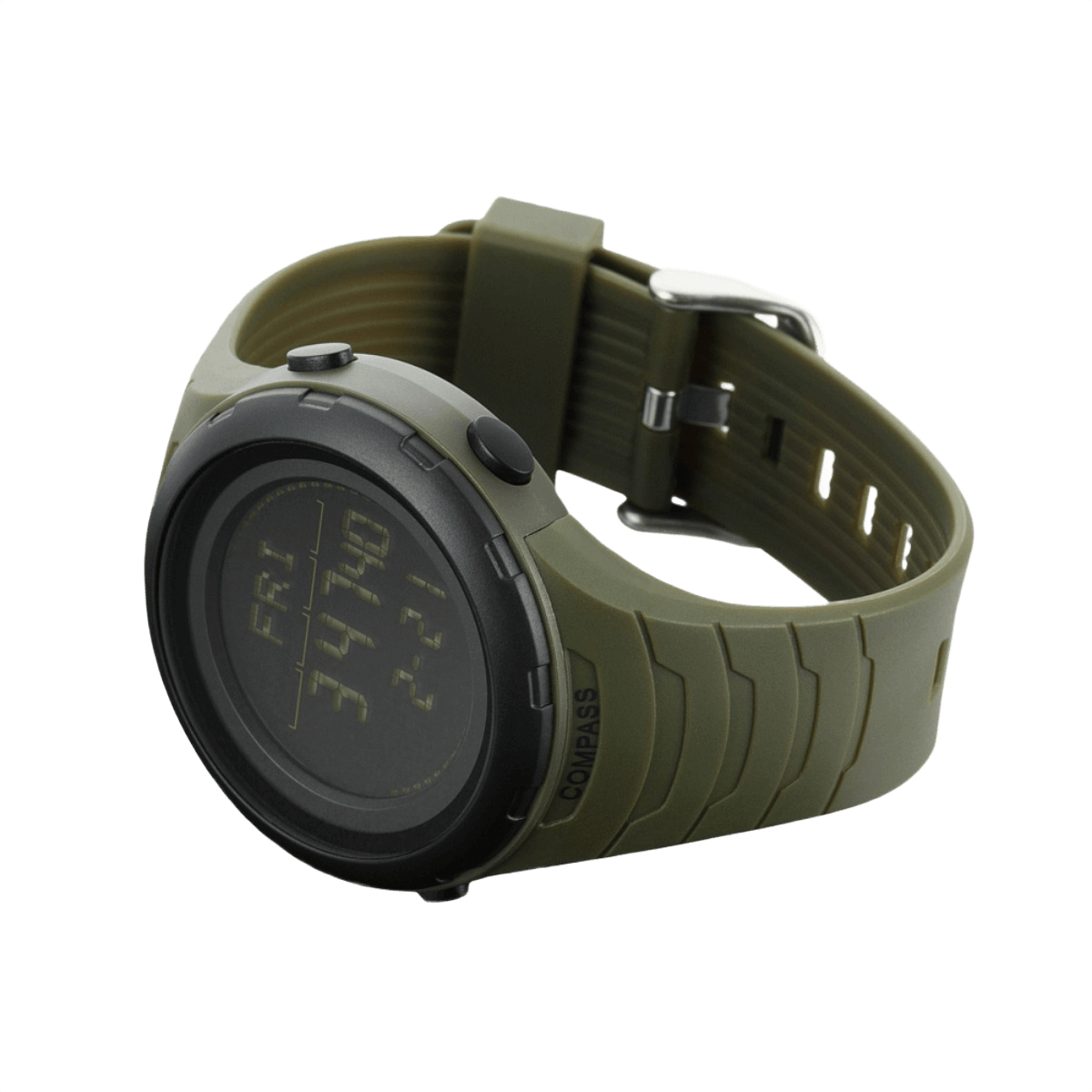 M-Tac Tactical Ur 2166 i militærgrøn med kompas, LED-baggrundsbelysning, stopur og robust ABS-plastik kasse