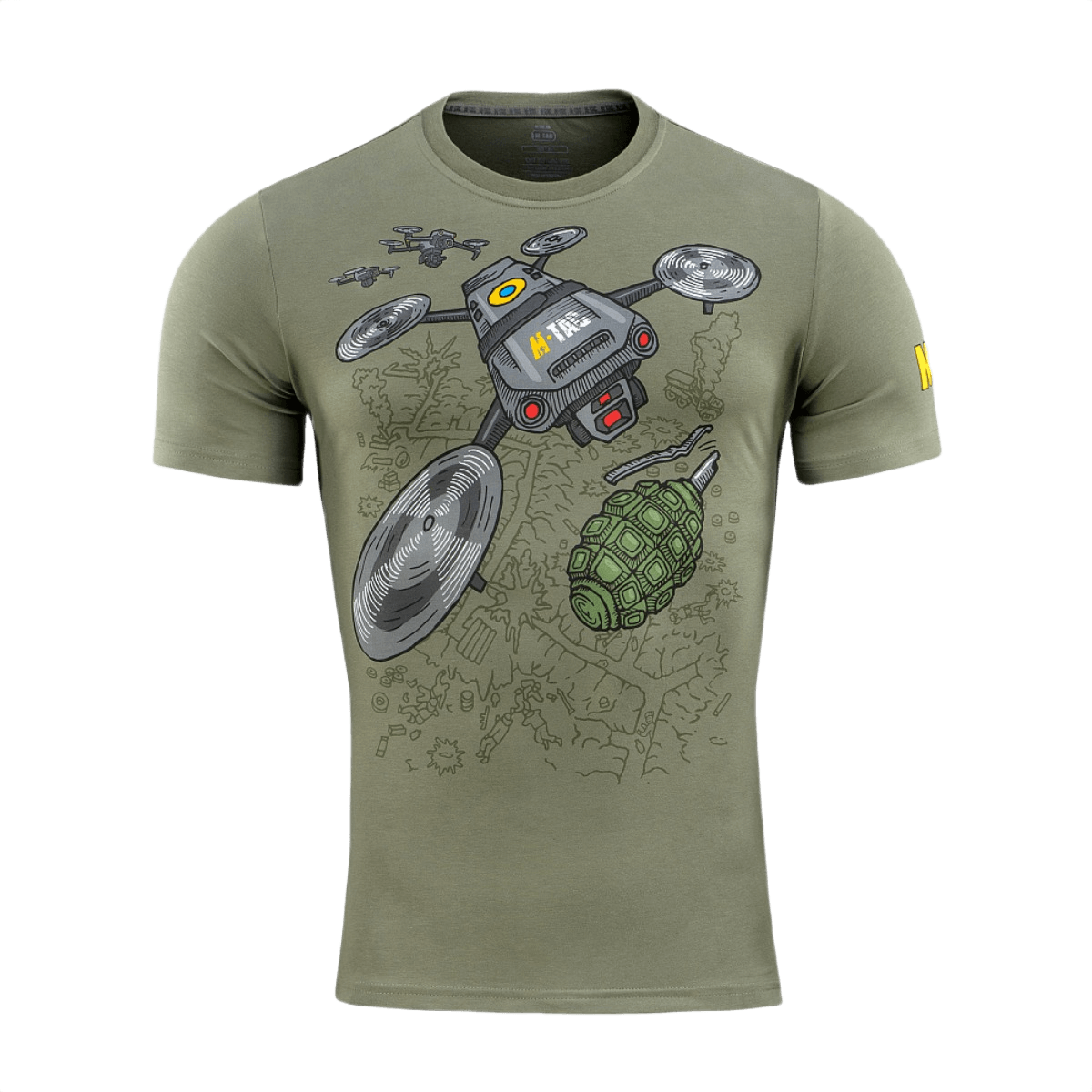 M-Tac T-Shirt Quadcopter til UAV-operatører med quadcopter-design og bombemotiv i magna blæk, lavet af 93% bomuld, 7% elastan.
