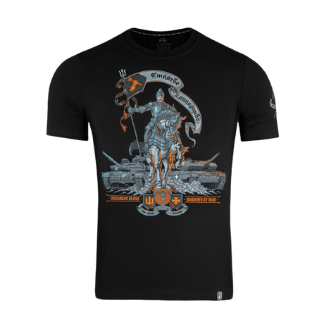M-Tac T-Shirt Steel Knight med stålridder og moderne tanks, symboliserer Ukraines kampstyrker, styrke og enhed.