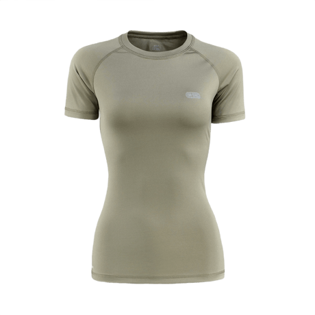 M-Tac T-shirt Ultra Light Polartec Lady i beige, lavet af let Power Dry® materiale, åndbar og hurtigtørrende, med reflekterende logo.