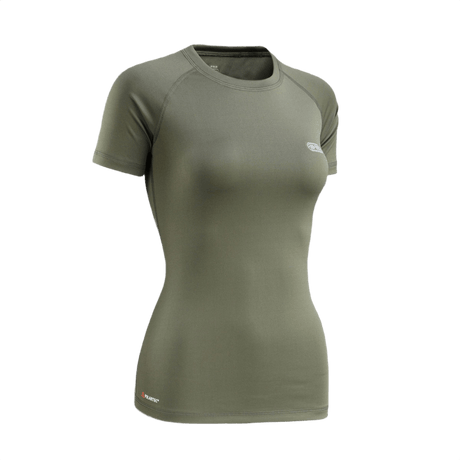 M-Tac T-shirt Ultra Light Polartec Lady i olivengrøn farve, med åndbart og hurtigtørrende Power Dry® materiale. Perfekt til træning og fritid.