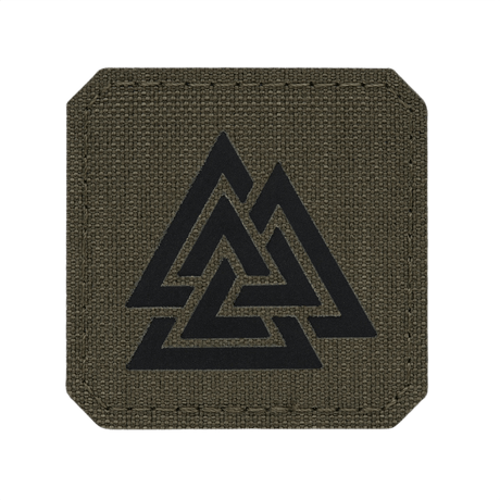 M-Tac Patch Valknut Laser Cut Odin symbol i olivengrøn med detaljeret laserudskæring og Valknut-design påklædningsmærke. Taktisk tilbehør.