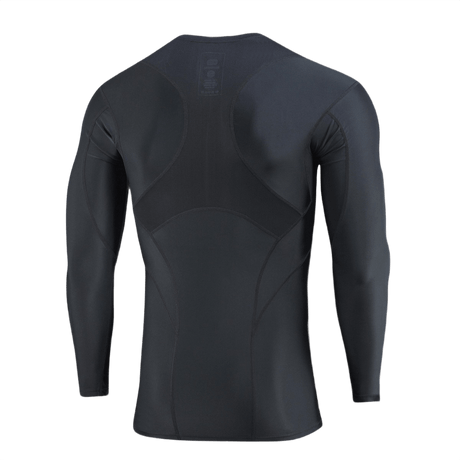 M-Tac Thermal Rashguard T-Shirt i sort, ideel som baselayer til vinter, lavet af slidstærkt og varmebevarende materiale, bagfra visning.