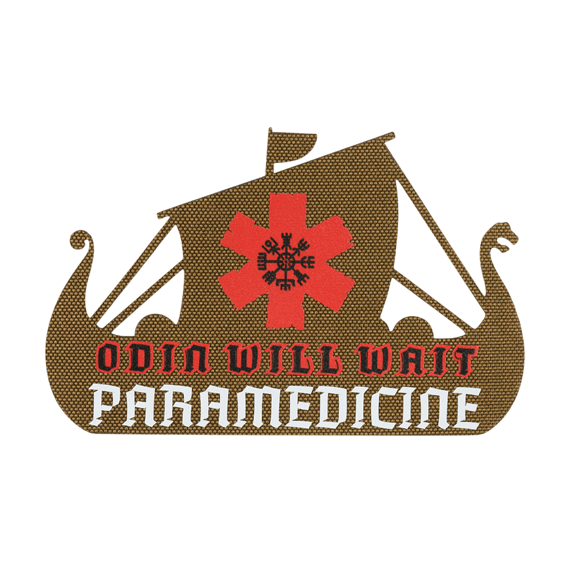 M-Tac Patch Viking Evac med Odin Will Wait og Paramedicine design på en dragebåd