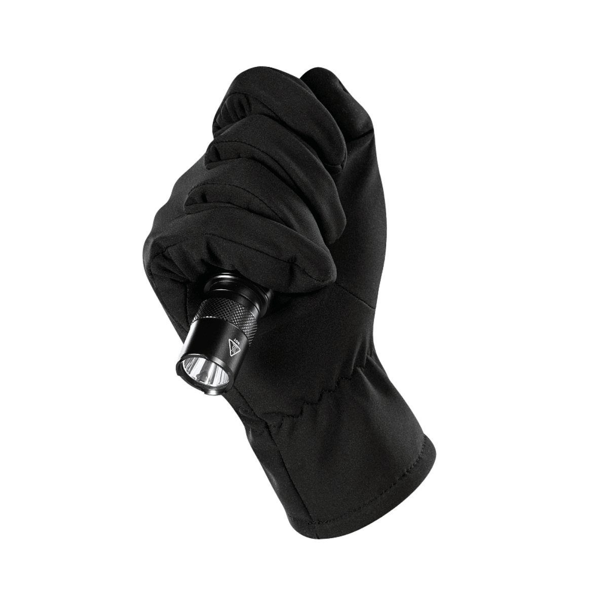 M-Tac Vinterhandsker Soft Shell i sort, beskytter mod dårligt vejr, holder en lille lommelygte, ideel til vinterbrug.