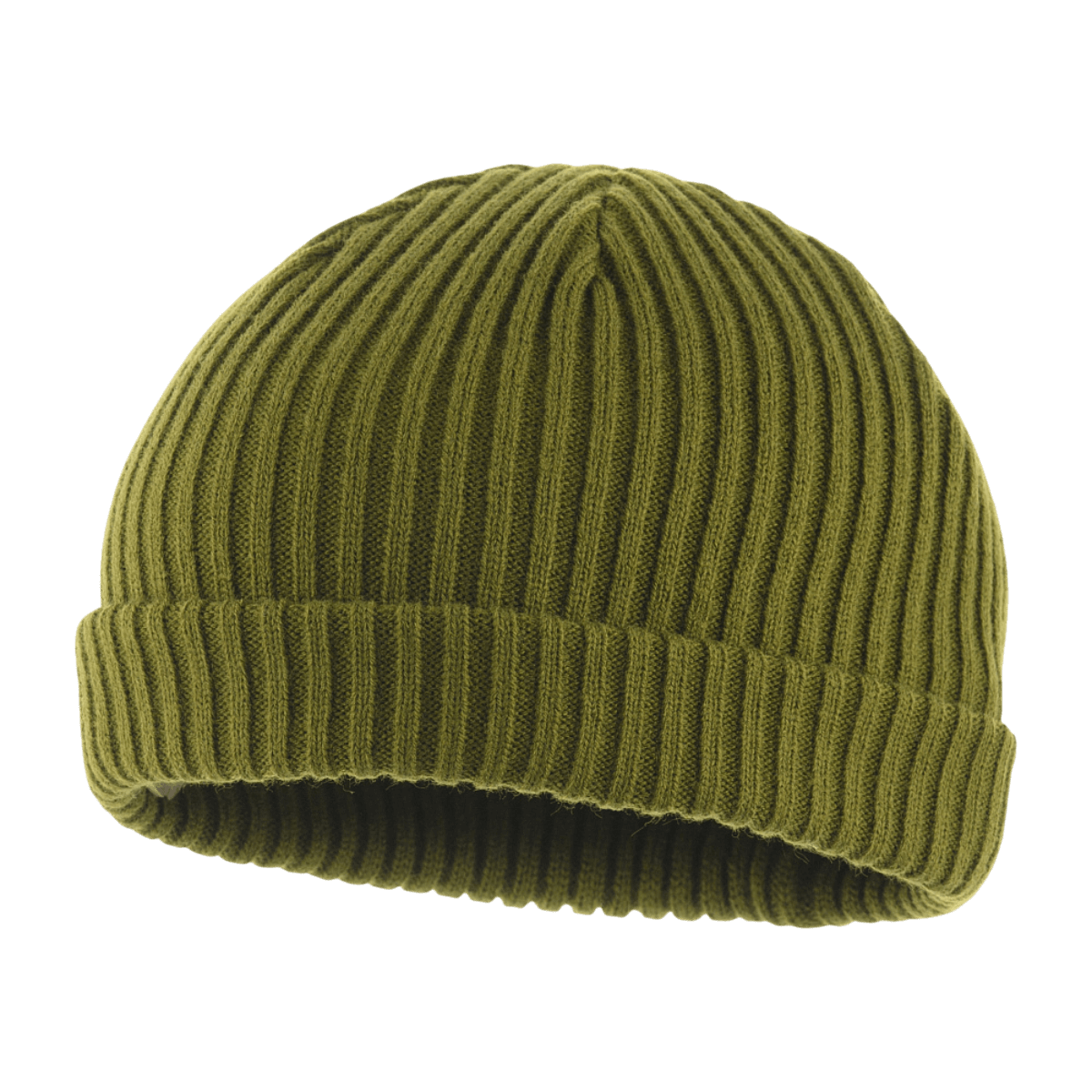 M-Tac Watch Cap 100% Akryl i grøn, strikket hue med lav profil og dobbelt opslag, ideel til køligt vejr. Fås i S, M, L, XL størrelser.