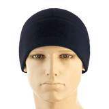 M-Tac Watch Cap Elite Fleece Beanie Hat Velcro i navy blå, ideel til koldt vejr og taktisk brug, med velcro-panel til identifikation.