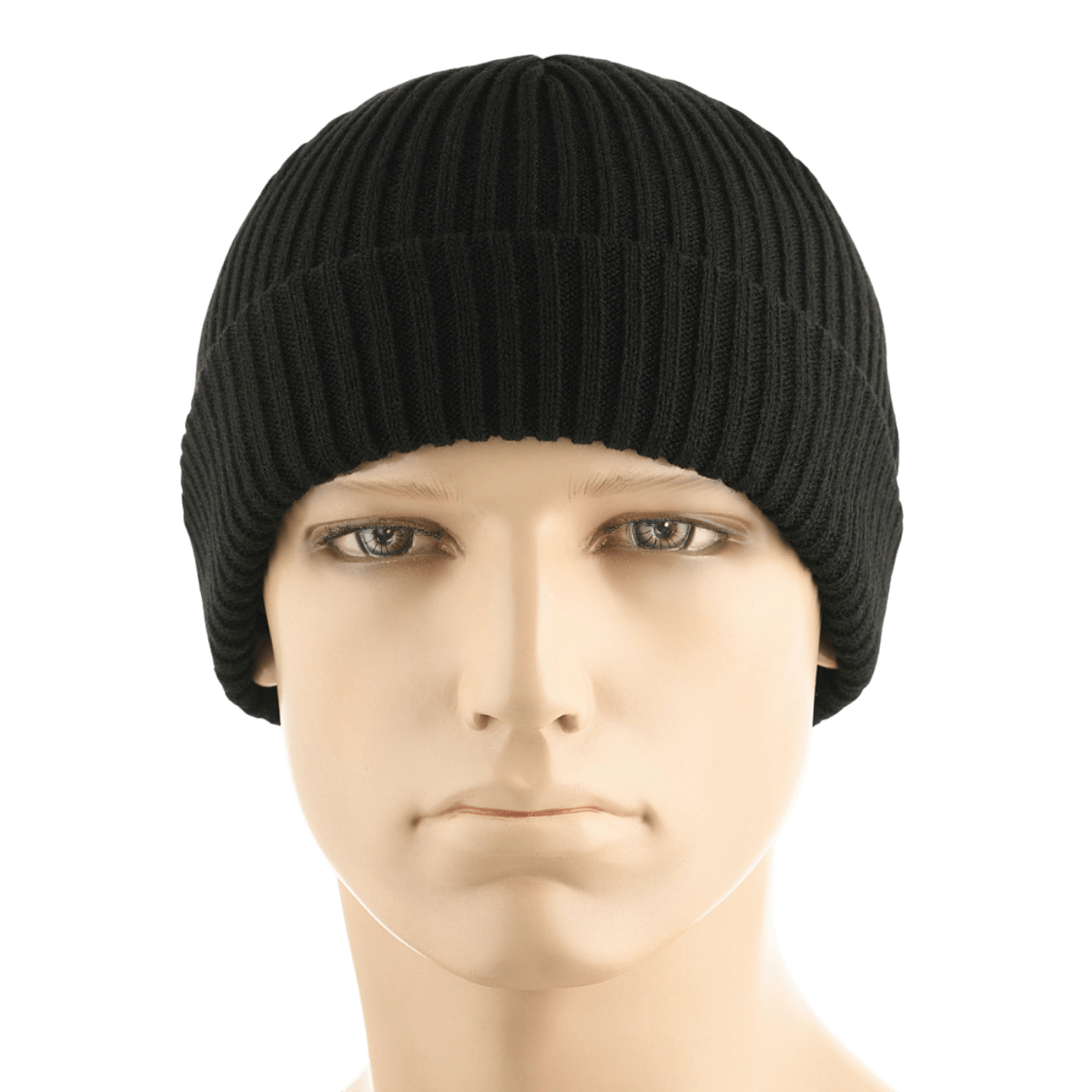 M-Tac Watch Cap 100% Akryl i sort strik, lav profil med dobbelt opslag. Perfekt til køligt vejr, strækbar for komfort.