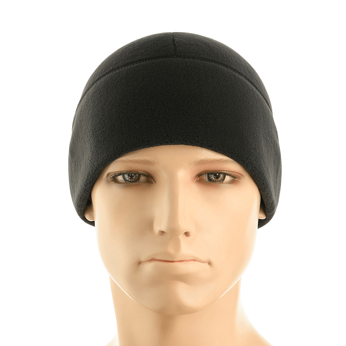 M-Tac Fleece Polartec Watch Cap i sort, vist på mannequin, lavet af slidstærk Polartec 200 fleece til kolde vejrforhold og udendørs aktivitet.