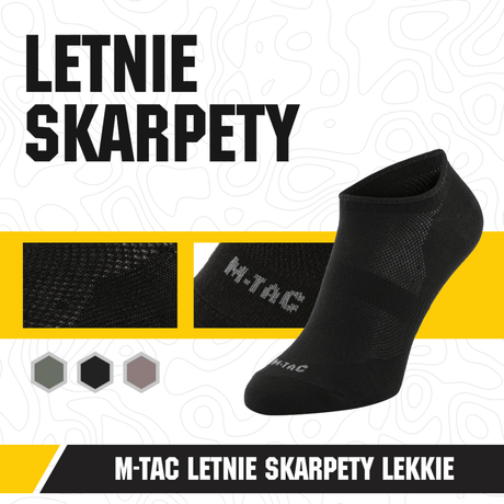M-Tac Let Sommersokker i sort med ergonomisk pasform og åndbart stof, ideelle til løb og udendørs aktiviteter i varmt vejr.