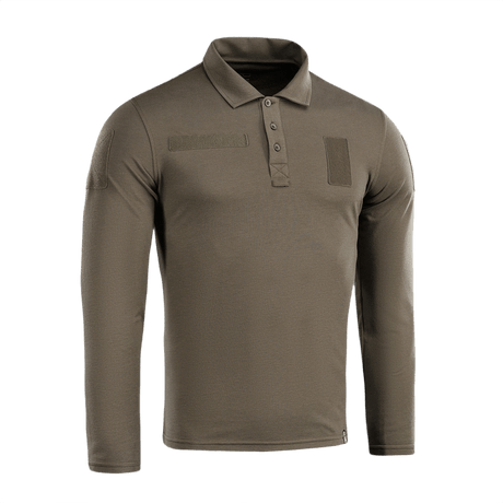 M-Tac Tactical Polo Shirt Langærmet 65/35 i olivengrøn med velcro-paneler til patches og ID, langærmet design til politi og sikkerhedsbrug.
