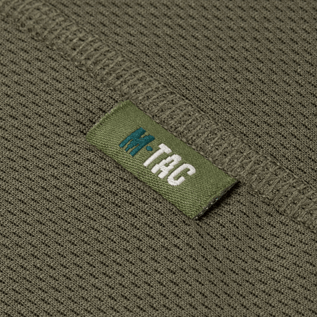 M-Tac Tactical Sweat-Wicking T-Shirt Summer label, 100% polyester, olivengrøn med flade syninger, svedtransporterende og hurtigtørrende