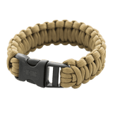 M-Tac Paracord Armbånd i beige med sort spænde, ideelt til friluftsliv og overlevelsesbrug, robust og stilfuldt design.