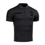 M-Tac Polo Elite Tactical Coolmax i sort, designet til politiets uniforme, svedtransporterende og hurtigttørrende, ideal til aktivt brug.