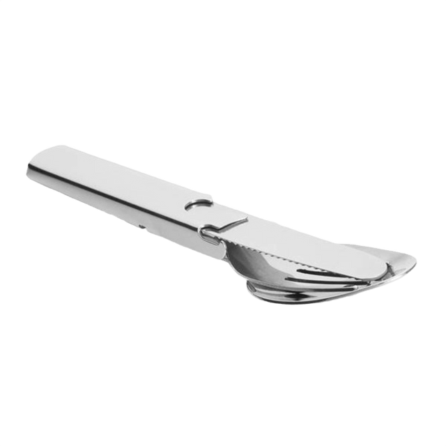 M-Tac Stål Bestiksæt Small (4 dele) - robust rejsebestik i stål, kompakt design til udendørsaktiviteter, her vist en del af sættet.