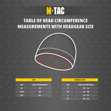 Størrelsesguide for M-Tac Watch Cap Elite Fleece Beanie Hat Slimtex med hovedomkreds og passende hue- og kasketstørrelser