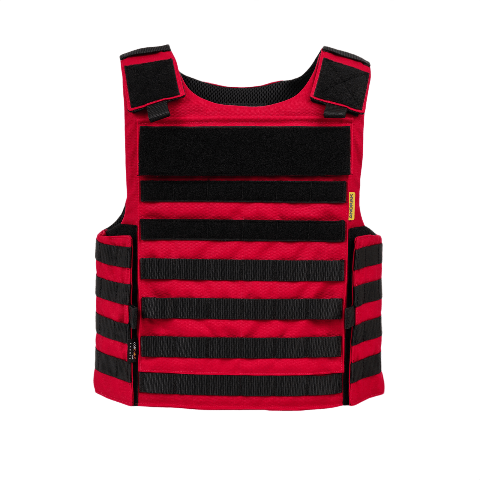 Anorak Niobium® Instructor I Stik & Skudsikker Vest i rød, designet til at beskytte mod skydevåben og knive, med straps og justerbar pasform.